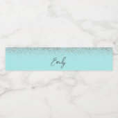 Aqua Blue Blauwgroen Silver Glitter Monogram Waterfles Etiket (Enkel label)