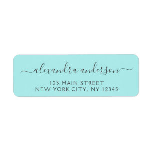 Aqua Blue Blauwgroen Silver Script Typography Wedd Etiket