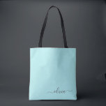 Aqua Blue Blauwgroen Wit Girly Script Monogram Tote Bag<br><div class="desc">Aqua Blue Blauwgroen Elegant Voeg uw eigen naam monogram Book Bag toe. Deze Book Bag kan worden aangepast om uw initiaal en voornaam op te nemen en wordt gegeven als cadeau voor Kerstmis,  Sweet 16 Birthday,  Vrijgezellenfeest of een bruiloft.</div>