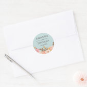 Aqua Blue Blush Floral Wedding Envelope Seal Ronde Sticker (Envelop)