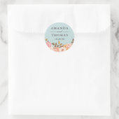 Aqua Blue Blush Floral Wedding Envelope Seal Ronde Sticker (Tas)