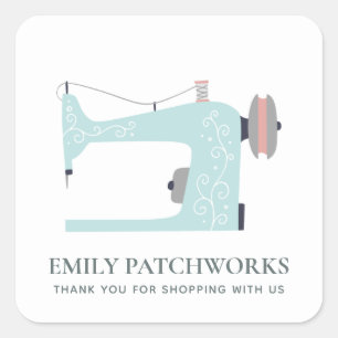 AQUA BLUE BLUSH NAAIMACHINE DANK U WINKELEN VIERKANTE STICKER
