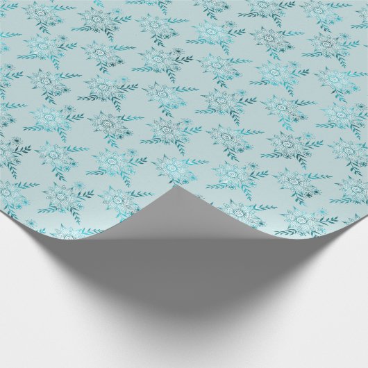 Aqua Blue Boho Bloemen Cadeaupapier (Hoek)