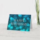 Aqua Blue Bokeh Lights Faux Silver Happy Birthday Kaart (Voorkant)