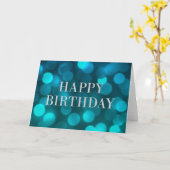Aqua Blue Bokeh Lights Faux Silver Happy Birthday Kaart (Gele Bloem)