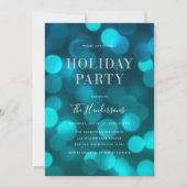 Aqua Blue Bokeh Lights Faux Silver Holiday Party Kaart (Voorkant)