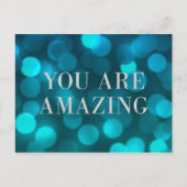 Aqua Blue Bokeh Lights Faux Silver Je bent geweldi Briefkaart (Voorkant)