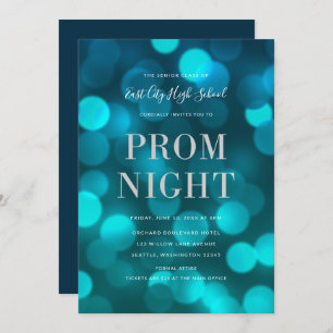 Aqua Blue Bokeh Lights Silver High School Prom Kaart