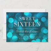Aqua Blue Bokeh Lights Sweet Sixteen Birthday Kaart (Voorkant)
