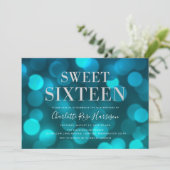 Aqua Blue Bokeh Lights Sweet Sixteen Birthday Kaart (Staand voorkant)