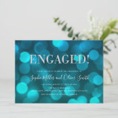 Aqua Blue Bokeh Lights Zilveren Verlovingsfeest Kaart (Staand voorkant)