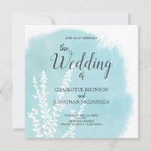 Aqua Blue Botanical Waterverf Wash Weddenschap Kaart (Voorkant)