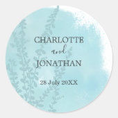 Aqua Blue Botanical Waterverf Wash Weddenschap Ronde Sticker (Voorkant)