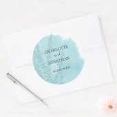 Aqua Blue Botanical Waterverf Wash Weddenschap Ronde Sticker (Envelop)