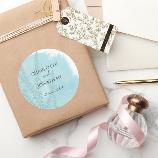Aqua Blue Botanical Waterverf Wash Weddenschap Ronde Sticker (Geschenken)