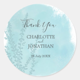 Aqua Blue Botanical Waterverf Wash Weddenschap Ronde Sticker