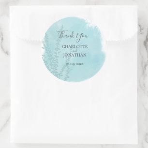 Aqua Blue Botanical Waterverf Wash Weddenschap Ronde Sticker