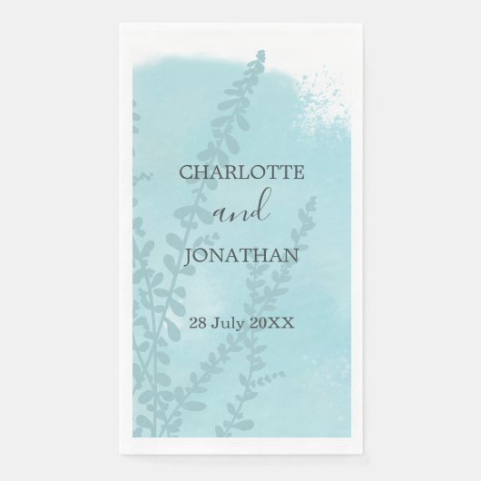 Aqua Blue Botanical Waterverf Wash Weddenschap Servet (Voorkant)