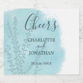 Aqua Blue Botanical Waterverf Wash Weddenschap Sparkling Wijnetiket (Enkel label)