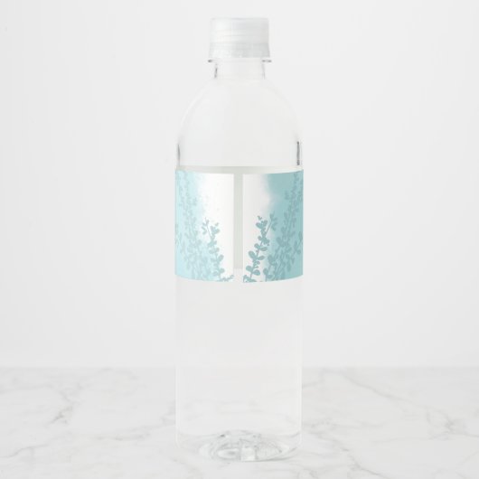 Aqua Blue Botanical Waterverf Wash Weddenschap Waterfles Etiket (Achterkant)