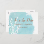 Aqua Blue Botanisch Waterverf Wasbeurt    Folie Uitnodiging Briefkaart (Voorkant / Achterkant)