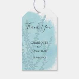 Aqua Blue Botanische Waterverf Was Trouwjurk Cadeaulabel