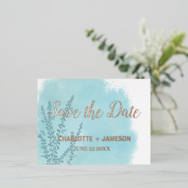 Aqua Blue Botanische Waterverf Wash Folie Uitnodiging Briefkaart