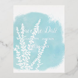 Aqua Blue Botanische Waterverfwas Folie Uitnodigin Folie Uitnodiging Briefkaart