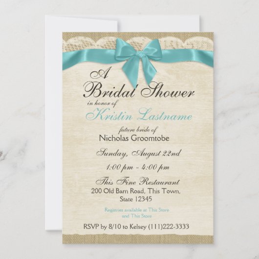 Aqua Blue Bow and Lace Vrijgezellenfeest Kaart (Voorkant)