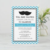 Aqua Blue Boy Mustache Chevron Birthday Party Kaart (Staand voorkant)