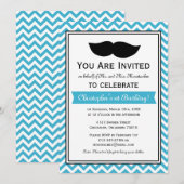 Aqua Blue Boy Mustache Chevron Birthday Party Kaart (Voorkant / Achterkant)