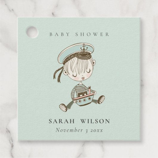 Aqua Blue Boys Little Sailor Nautical Baby shower Bedankjes Labels (Voorkant)