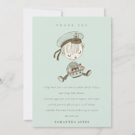 Aqua Blue Boys Little Sailor Nautical Baby shower Bedankkaart