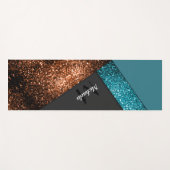 Aqua blue bronzen sparkles kleurenblok Monogram Yogamat (Voorkant (horizontaal))