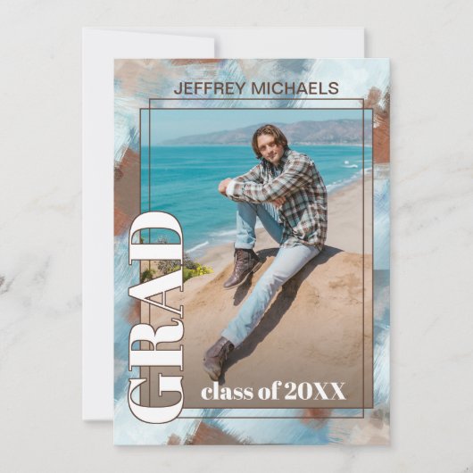 Aqua Blue Brown Beige Abstract Afstuderen Aankondiging (Voorkant)