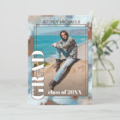 Aqua Blue Brown Beige Abstract Afstuderen Aankondiging (Staand voorkant)