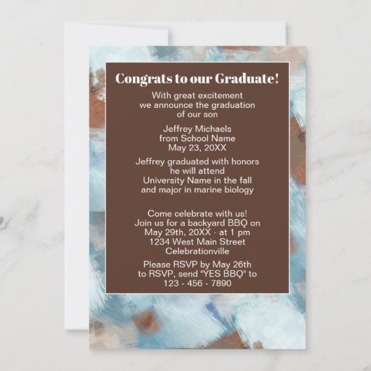 Aqua Blue Brown Beige Abstract Afstuderen Aankondiging (Achterkant)