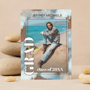 Aqua Blue Brown Beige Abstract Afstuderen Aankondiging