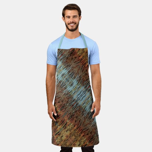 Aqua Blue Brown en Oranje Animal Print Schort (Gedragen)