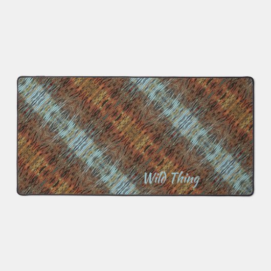 Aqua Blue Brown en Sinaasappel Wild Tribal Abstrac Bureaumat (Voorkant)