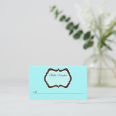 Aqua Blue, Brown en White Damask Place Card Plaatskaartje (Staand voorkant)