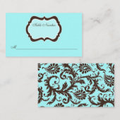 Aqua Blue, Brown en White Damask Place Card Plaatskaartje (Voorkant / Achterkant)