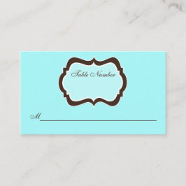 Aqua Blue, Brown en White Damask Place Card Plaatskaartje