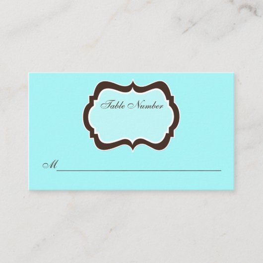 Aqua Blue, Brown en White Damask Place Card Plaatskaartje (Voorkant)