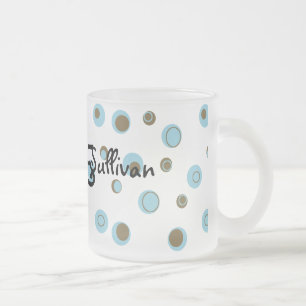 Aqua Blue Brown Polka Dots Monogrammed Matglas Koffiemok