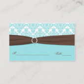 Aqua Blue, Brown, White Damask Place Card Plaatskaartje (Achterkant)