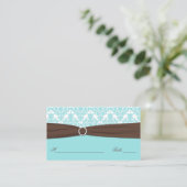 Aqua Blue, Brown, White Damask Place Card Plaatskaartje (Staand voorkant)