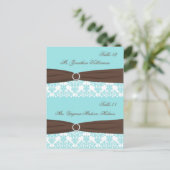Aqua Blue, Brown, White Damask Place Cards Briefkaart (Staand voorkant)