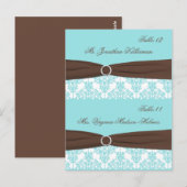Aqua Blue, Brown, White Damask Place Cards Briefkaart (Voorkant / Achterkant)
