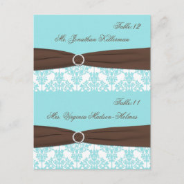 Aqua Blue, Brown, White Damask Place Cards Briefkaart